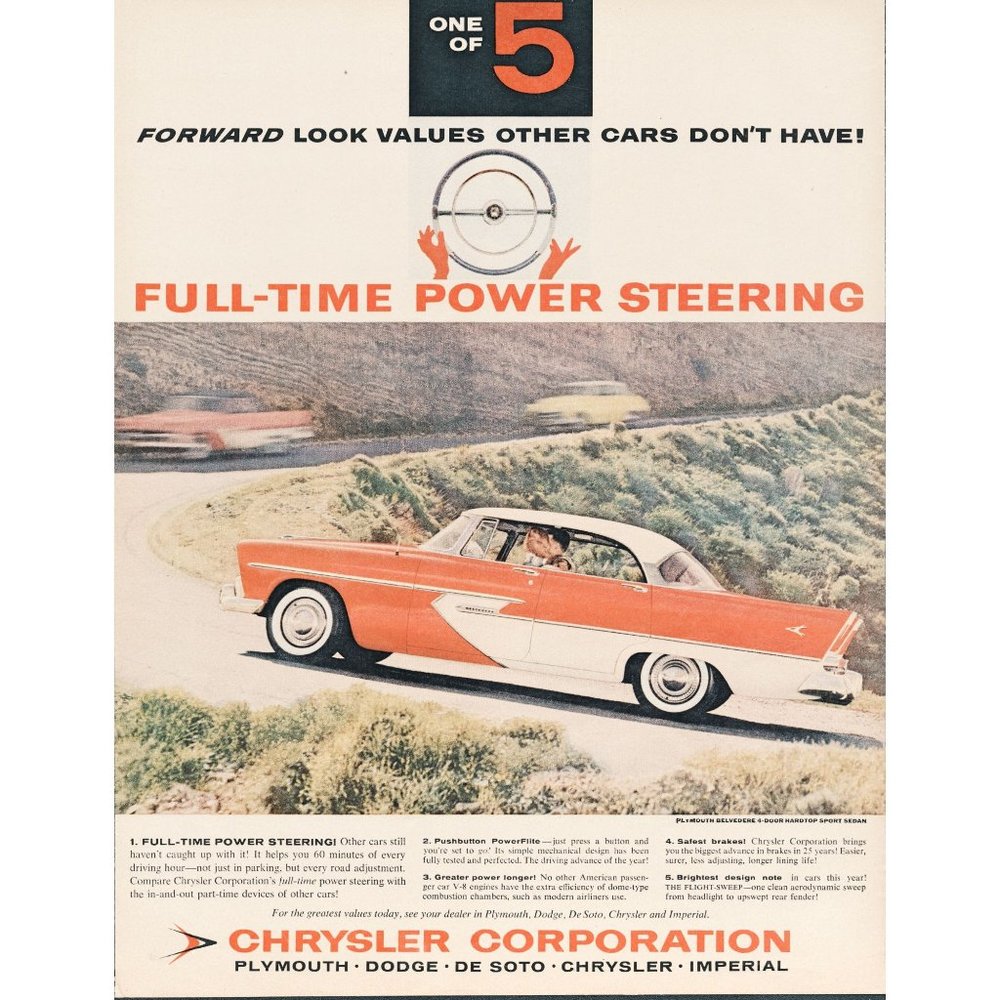 1956 Plymouth Belvedere Hardtop Sport Sedan Vintage Print Ad Winding Road Car